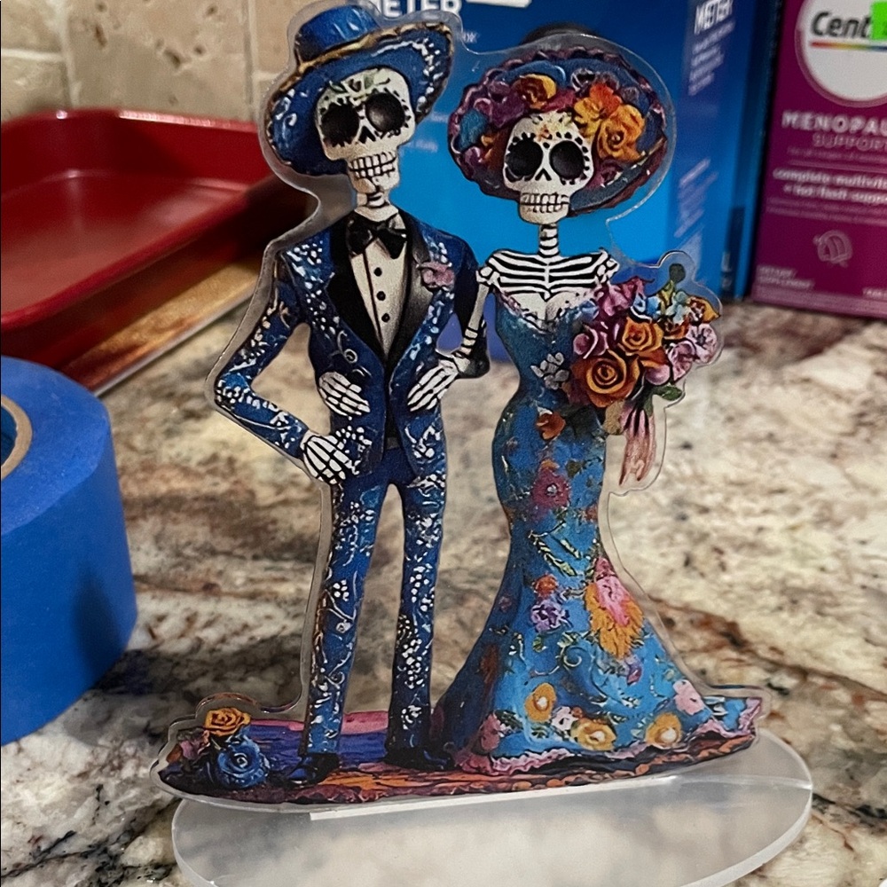 Elegant Blue Skeleton Couple Figurine